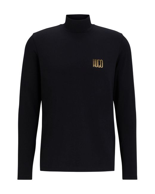 HUGO Blue S Dardini In Mock-neck Slim-fit T-shirt With New-season Logo Black for men
