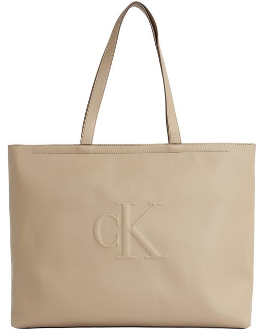 Donna Borsa Tote Bag Sculpted Slim con Logo di Calvin Klein in Natural