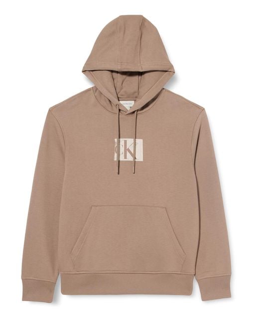 Soft Box Monogram Hoodie Felpa con Cappuccio di Calvin Klein in Natural da Uomo