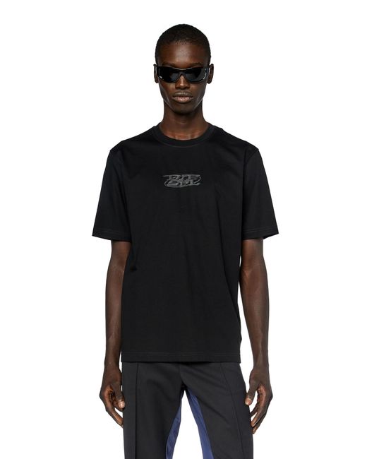 T-shirt in cotone mercerizzato con stampa logo di DIESEL in Black da Uomo