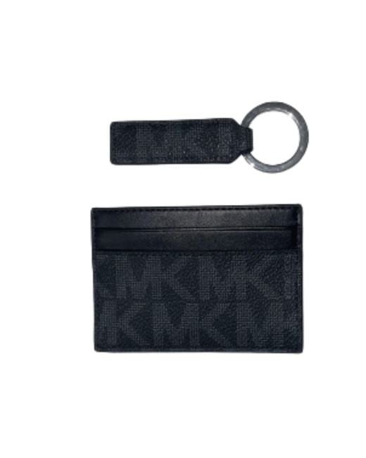 Michael Kors Blue Gifting Boxed Signature Leather Card Holder Wallet With Key Ring for men