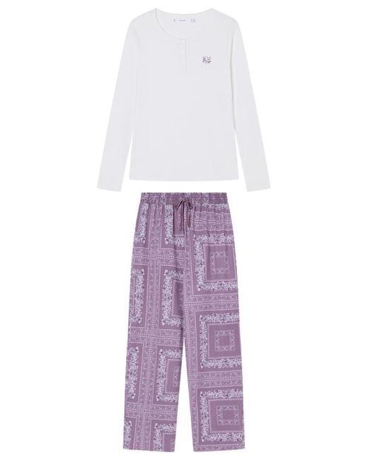Women'secret Pijama De Ga Larga Pantalón Largo Colección Daily Rose Pyjama in het Purple