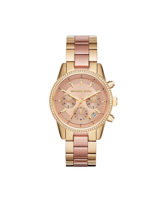 Michael Kors Metallic Ritz Chronograph Rose Gold-tone Stainless Steel Watch
