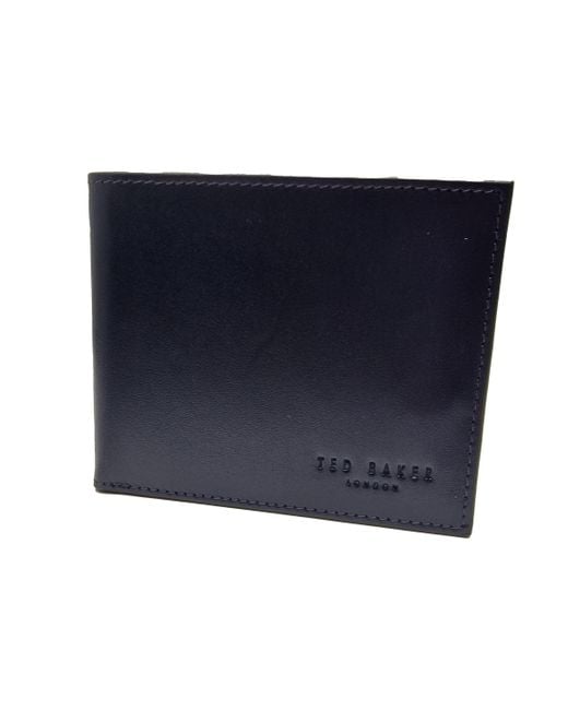 Ted Baker Blue Halfan S Wallet Colour Internal Bifold Wallet In Navy Leather Boxed for men