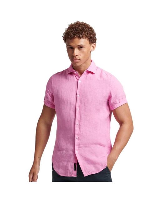 Studios Casual Linen S/S Shirt M4010608A Fuchsia Pink 3XL Hombre Superdry de hombre