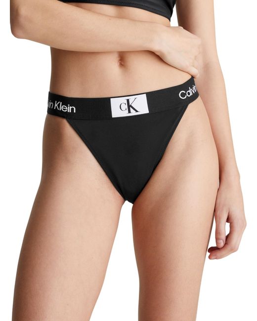 Calvin Klein Black Bikini Bottoms Cheeky High Rise With Logo Band