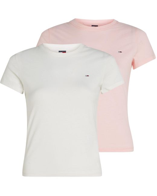 Donna T-Shirt iche Corte Confezione da 2 con Scollo Rotondo di Tommy Hilfiger in Multicolor