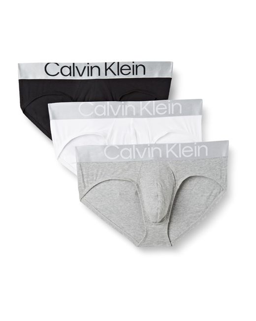 Calvin Klein 3er Pack Hip Briefs Unterhosen Baumwolle mit Stretch in Gray für Herren