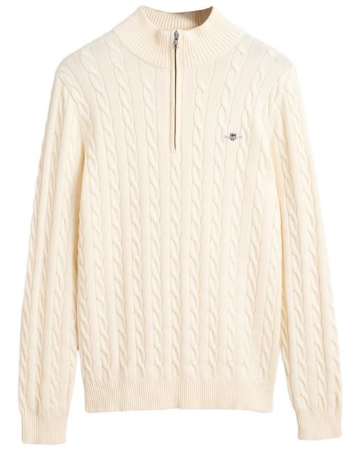 Gant White Cotton Cable Half Zip Pullover Sweater for men