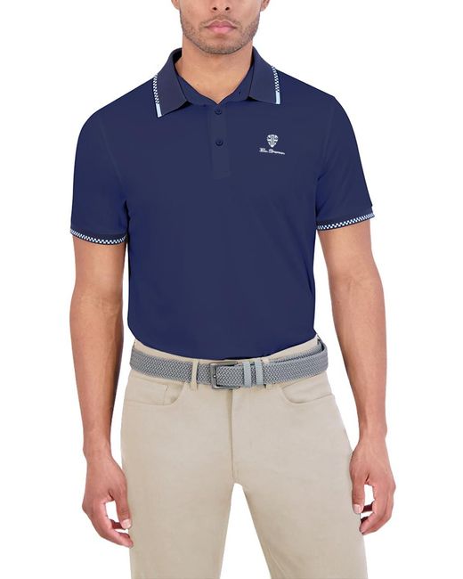 Ben Sherman Blue Checker Rib Air Pique Short Sleeve Sports Fit Polo Top for men