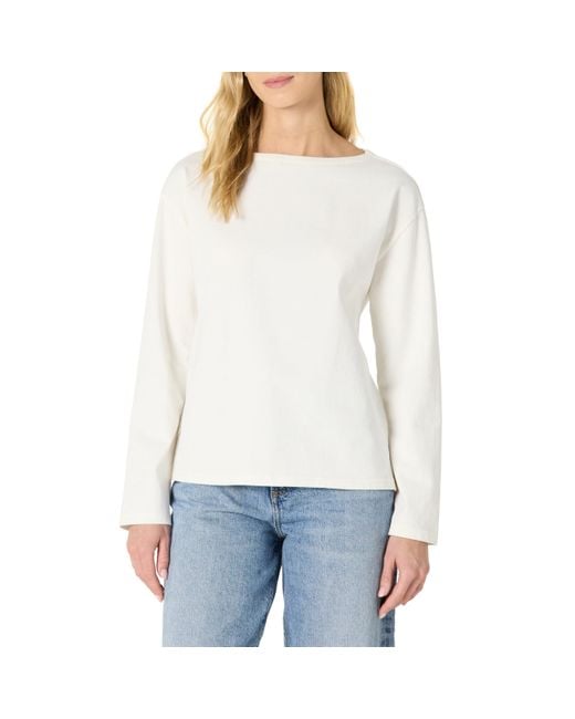 Amazon Essentials White 100% Cotton Heavyweight Long-sleeve Boatneck Top