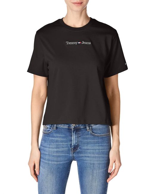 T-shirt Donna iche Corte Serif Linear Tee Scollo Rotondo di Tommy Hilfiger in Black