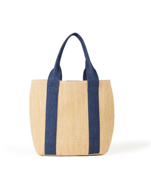 The Drop Blue Tracy Large Canvas Detail Straw Tote