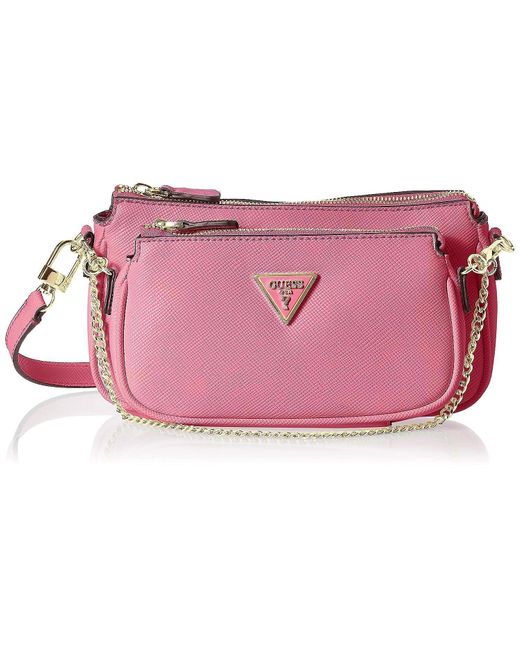 Guess Pink Noelle Dbl Pouch Crossbody Bag