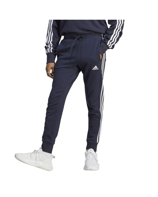 Adidas Blue Essentials French Terry Cuffed 3-stripes Pants for men