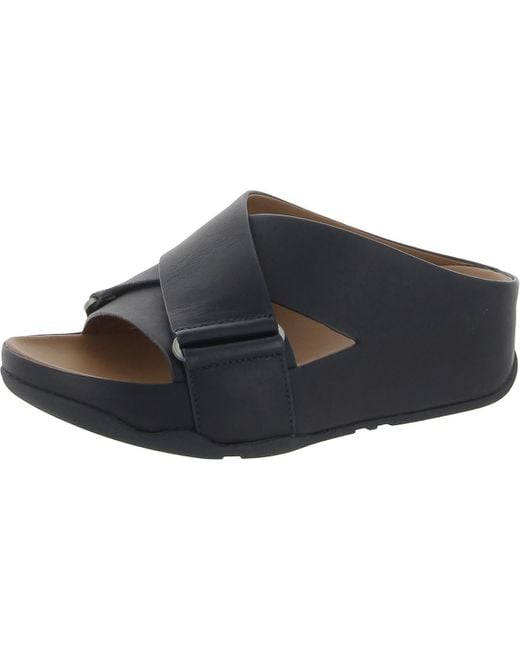 Fitflop Black S Shuv Leather Slide Wedge Sandals