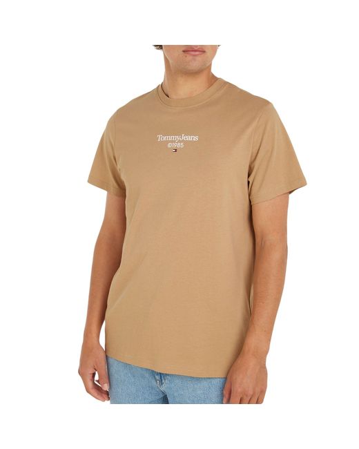 Tommy Jeans Camiseta de ga Corta para Hombre Slim Cuello Redondo Tommy Hilfiger de hombre de color Natural