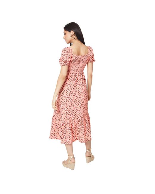 Dorothy Perkins Pink Ditsy Shirred Bodice Tiered Hem Jersey Midi Dress