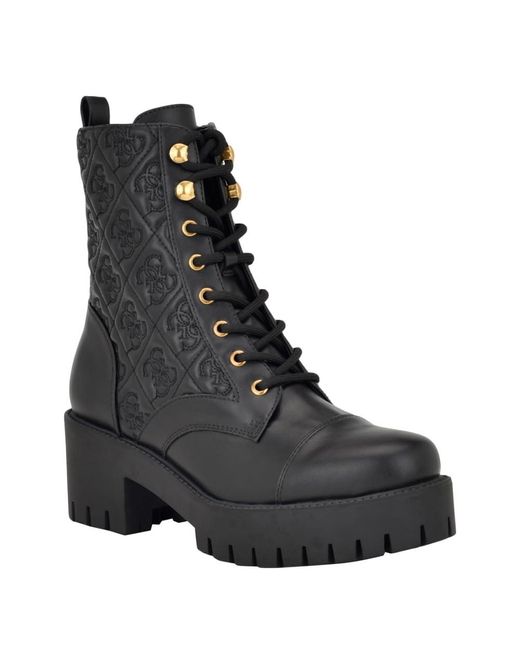 Guess Black Waite Casual Lug Sole Lace Up Hiker Booties