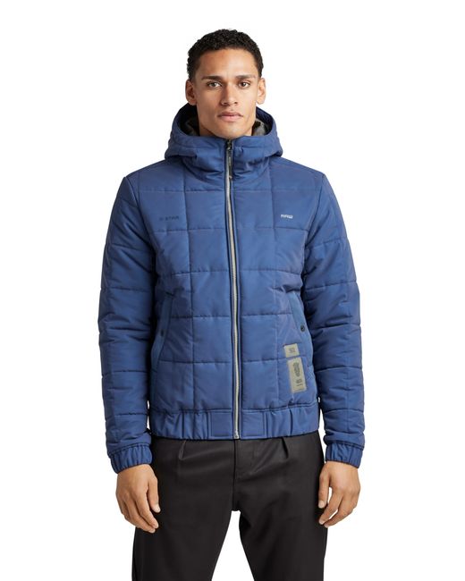 Meefic Squared Quilted Hooded Jacket di G-Star RAW in Blue da Uomo