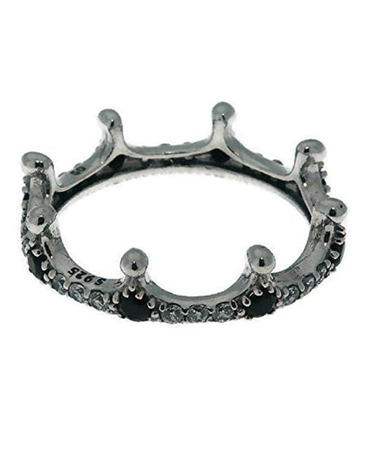 Pandora Metallic Clear And Black Sparkling Crown Ring For In Sterling Silver With Black Crystal And Clear Cubic