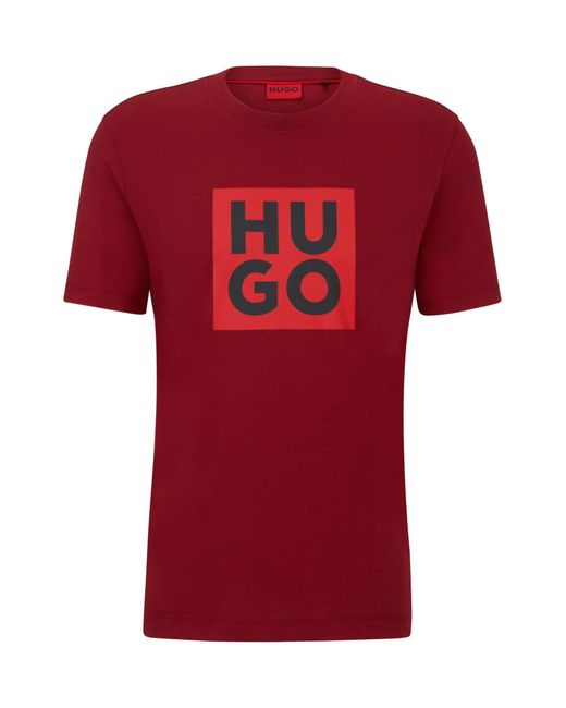 HUGO T-Shirt aus Bio-Baumwolle mit Logo-Print in Red für Herren