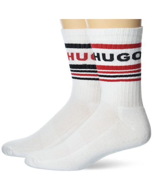 HUGO White 2 Pack Quarter Length Ribbed Cotton Socks for men
