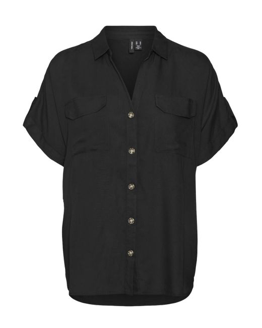 Vero Moda Black VMBUMPY S/S Shirt WVN GA NOOS Kurzarmbluse
