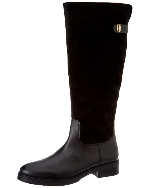Tommy Hilfiger Black Coin Suede Longboot Fw0fw06751 High Boot