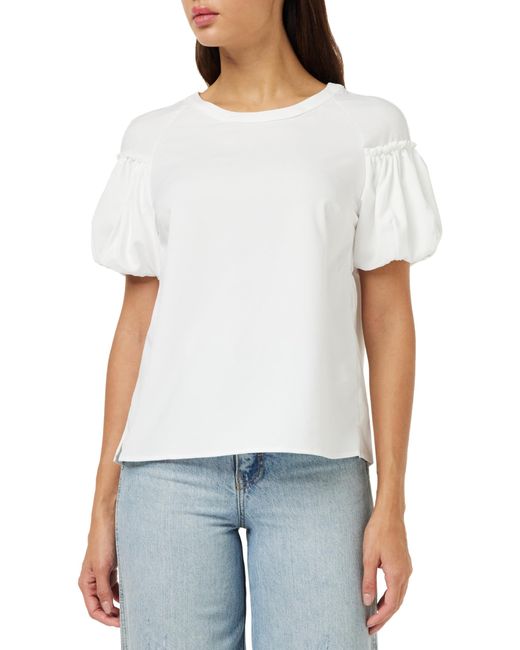 French Connection White Crepe Light Puff Sleeve Top Blouse
