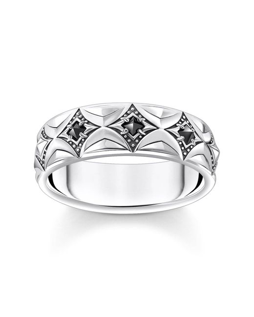 Thomas Sabo Metallic Blackened Silver Diamond Ring With Black Stones for men