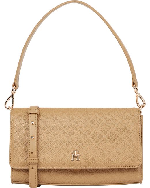 Tommy Hilfiger Brown Monogram Shoulder Bag With Removable Crossbody Strap