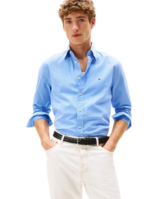Tommy Hilfiger Flex Poplin Micro Gingham Shirt Mw0mw40457 L/s Shirt in het Blue voor heren