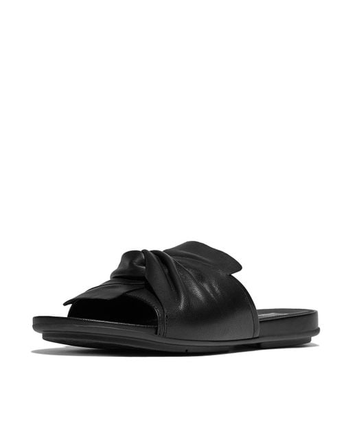 Fitflop Black Gracie Soft-twist Leather Slides Wedge Sandal