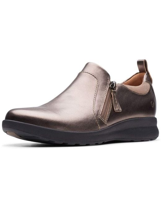 Clarks Brown Un Adorn Zip S Wide Fit Casual Shoes 6 Uk Pebble Metallic Grey