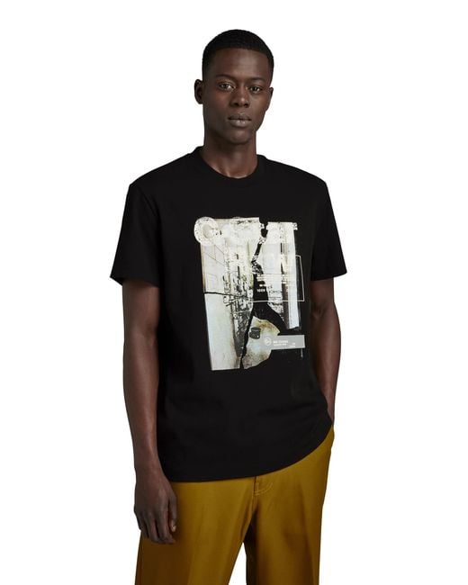 Camiseta HQ Print Para Hombre G-Star RAW de hombre de color Black