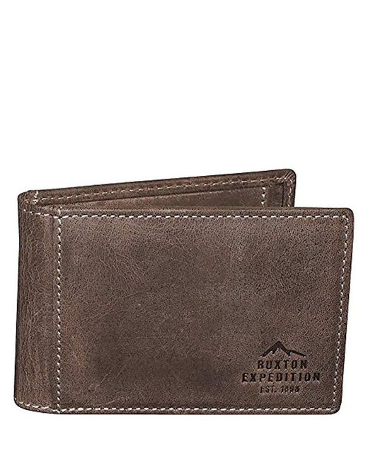 Buxton Green Expedition Ii Rfid Leather Front Pocket Money Clip Wallet for men