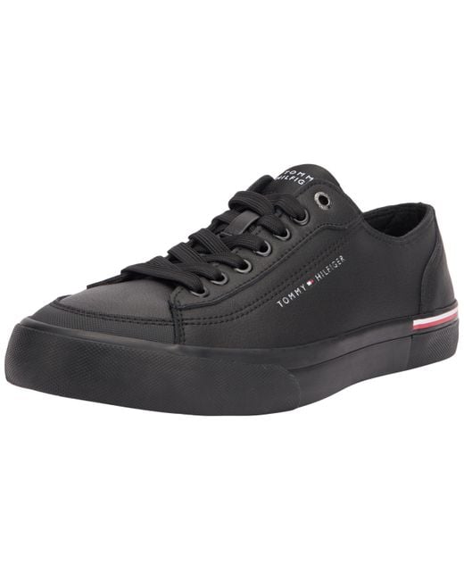 Tommy Hilfiger Black Corporate Vulc Leather Vulcanized Sneaker for men