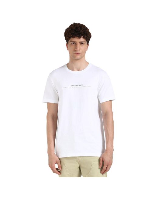 Calvin Klein White 's Round Neck Short Sleeve Minimal Logo T-shirt for men