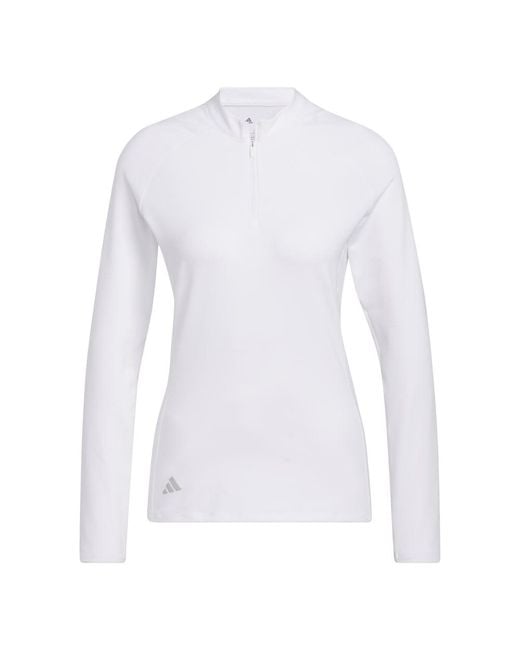 Adidas White Standard Quarter Zip Long Sleever Golf Polo Shirt