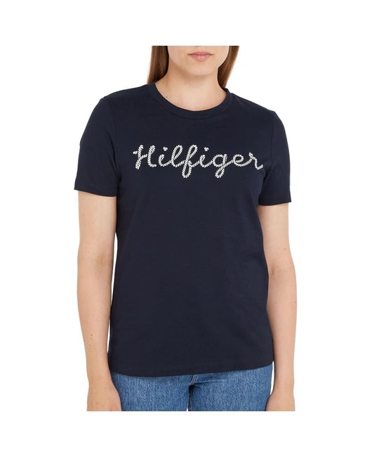 T-Shirt ches Courtes Rope Puff Print Encolure Ronde Tommy Hilfiger en coloris Blue