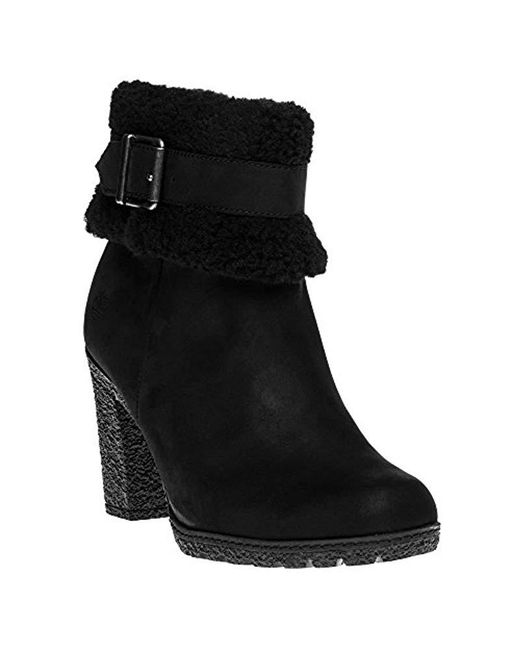Timberland Black Glancy Teddy Fold Down Ankle Boots