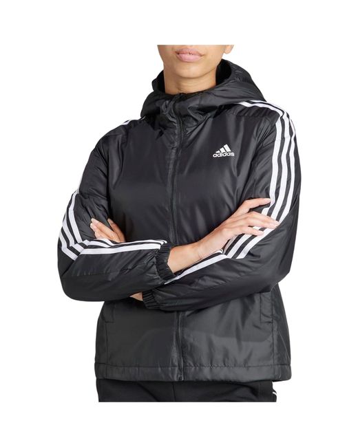 Essentials 3-Stripes Insulated Hooded Jacket Veste Adidas en coloris Black