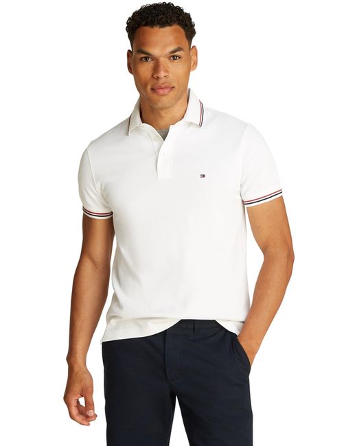 Tommy Hilfiger Tipped Slim Fit Polo Mw0mw37346 S/s Polo in White for Men |  Lyst UK