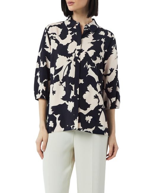 Comma, White Viskosebluse mit All-Over-Print und 3/4-Ärmeln