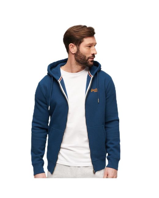 Sweat à capuche zippé avec logo essentiel Superdry pour homme en coloris Blue