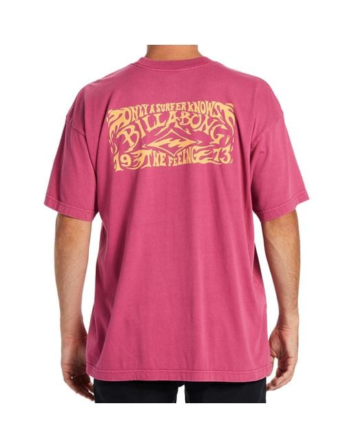 Maglietta da uomo a maniche corte con scollo di Billabong in Pink da Uomo