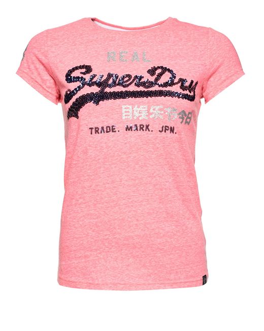 Superdry Pink Vintage Logo T-shirt With Sequin Trim