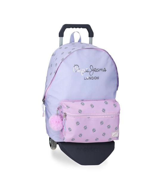 Pepe Jeans Becca Double Compartment Laptop Backpack With Purple Trolley 31 X 44 X 17.5 Cm Polyester 23.87l