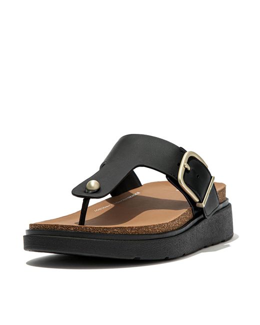 Fitflop S Gen Ff Buckle Toe Post Leather Black Sandals 6 Uk